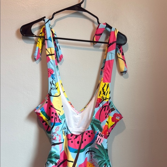 SHEIN Medium Fruit Print Blue Yellow One Piece Swimsuit Adjustable Straps - Picture 5 of 11